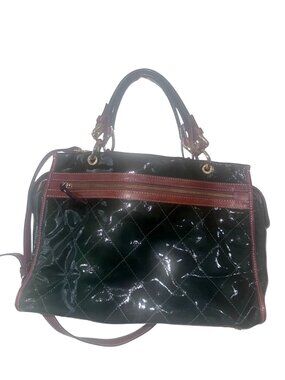 Cavalcanti Quilted Leather Tote Bag Green & Burgundy 14x10x6 Made In Italy